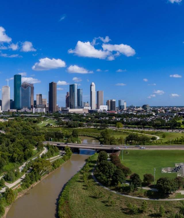 Aerial view of Police Memorial in Downtown Houston