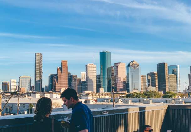 Buffalo Bayou Brewery Skyline View